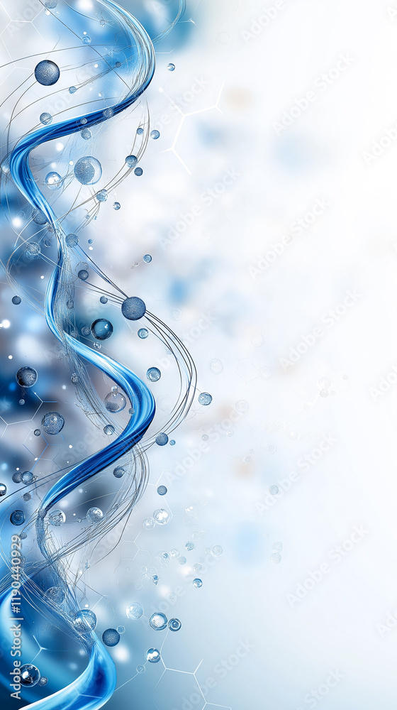 Poster abstract background featuring hexagon patterns with flowing blue lines and spheres in a modern desig