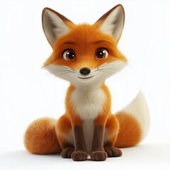 Fototapeta premium Cartoon fox is sitting on its back legs. It has a big smile on its face. Isolated on white background