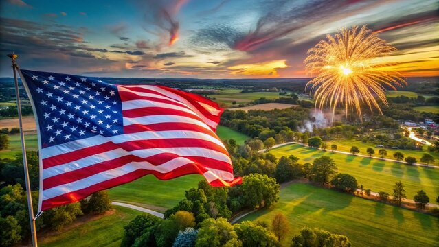 Aerial Fourth of July Background: American Flag & Text Space - High-Resolution Stock Photo