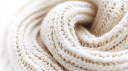 Close-up of cream-colored knitted fabric, softly folded.