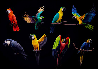 Obraz premium A bunch of colorful parrots sitting on a branch