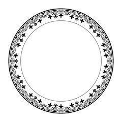 Round black and white floral european national pattern plate. Ethnic circle ornament of Ancient Greece, Roman Empire. Pattern frame for round surfaces, invitations, textiles, engraving, embroidery