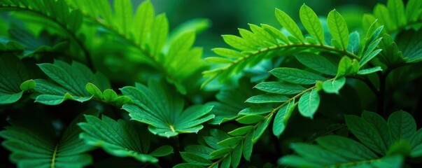 Deep green fronds, fine lines visible, lush detail , tropical, foliage, leaves
