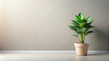 Fototapeta premium A vibrant green potted plant adds a touch of nature to a minimalist interior design