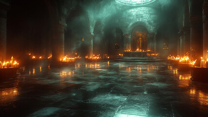 Obraz premium Jerusalem. An ancient Christian temple. The Holy Sepulchre. 30 silver pieces. The Cave of Christ. The cross of Christ. The resurrection of Jesus Christ in the cave.