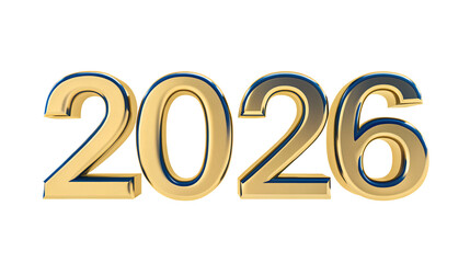 Golden 3D number 2026, a symbol of the New Year celebration, with gold isolated on white background