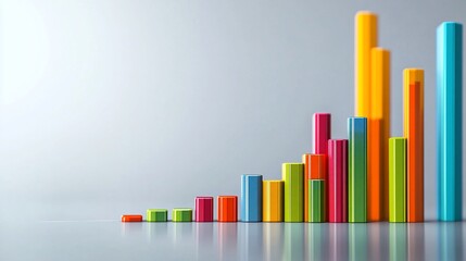 Colorful 3D bar graph showing upward trend, growth, and success.