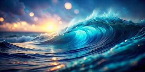 Abstract Blue Wave Background: Low Light, Textured, Serene, Mystical Night Scene