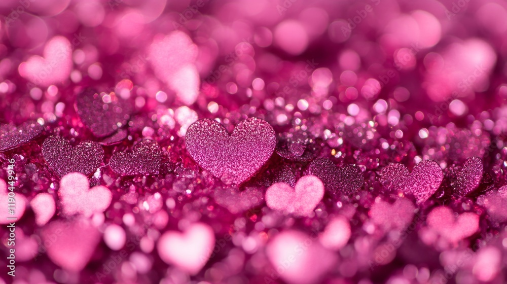 Wall mural rendy viva magenta color of the year 2023 featuring pink-red hearts and sparkling glitter bokeh back