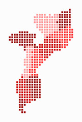 Obraz premium Mozambique dotted map. Digital style map of the country on white background. Mozambique shape with square dots. Colored dots style. Large size squares. Creative vector illustration.