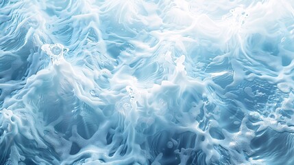 The water is blue and has bubbles