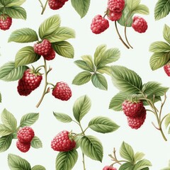 Modern Botanical Design Featuring Raspberries and Leaves