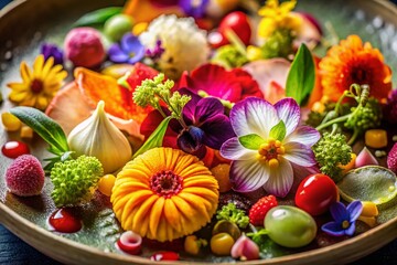 Abstract Floral Food Design: Edible Flower Art, Gourmet Dish Decoration