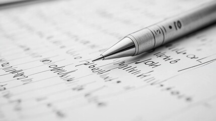 Close-up of a silver pen resting on handwritten notes.
