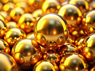 Abstract Gold Metal Sphere Macro Photography: Gradient Yellow 3D Ball Texture Background