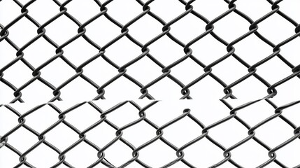 Fototapeta premium Close-up of black chain link fence isolated on white background.