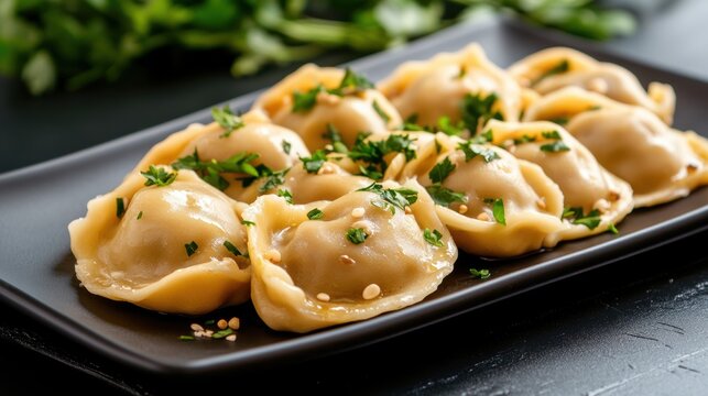 Plate of pasta garnished with parsley and served with a side of grated cheese on a wooden table - Powered by Adobe