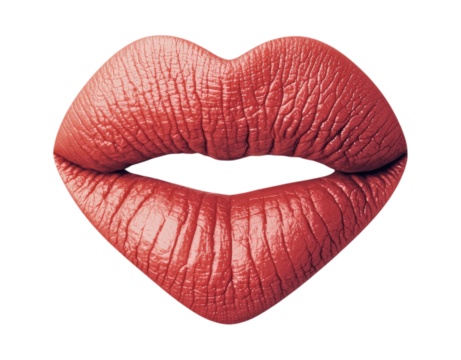 Close-up of Heart-Shaped Red Lips with Detailed Texture and Natural Lines, Isolated on Transparent and White Background