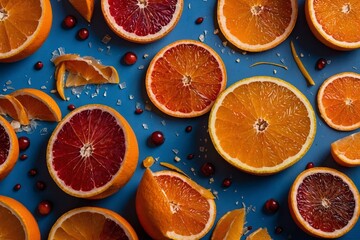 Citrus Symphony: Blood Oranges and Cranberries on Azure