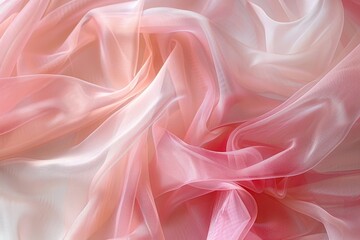 Obraz premium Close-up of pink and white tulle fabric with ombre effect, Blush pink tones overlapping and intertwining