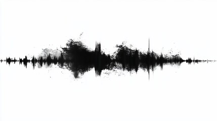 Abstract black ink sound wave on white background.