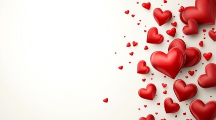 Festive valentine's day, mother's day, or women's day greeting card template with romantic red heart-shaped decorations on a minimalistic background featuring space for personalized text or event mess