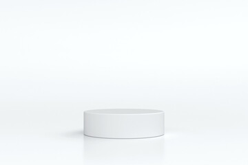 Minimal white cylindrical podium on clean white background, ideal for showcasing products or presentations in modern, professional, and elegant design, 3d rendering
