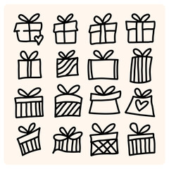 Hand drawn gift box set doodle with background cream