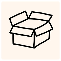 Cardboard box, open and empty with doodle style drawing