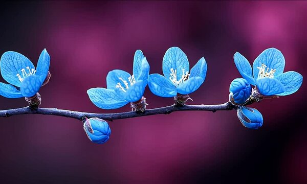 Blue blossoms branch, spring garden bokeh background, nature serenity, website header