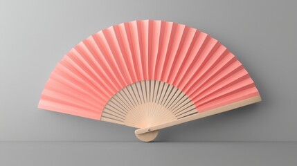 Color hand fan isolated on gray background. Open folding fan for mock-up
