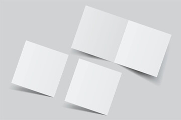 Square open Leaflet, bi fold mockup template .Blank paper, thank you card, notecards, note paper, greeting card, wedding invitation, postcard, brochure or creative work for presentation of design
