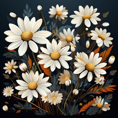 Vector Illustration of a Chamomile Flower in Flat Style with White Petals