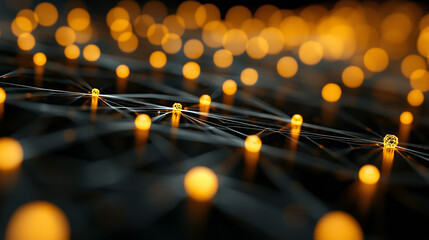 A Abstract network of golden nodes connected by fine lines