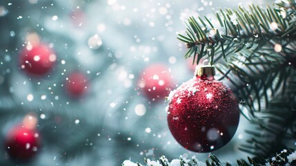 Obraz premium A red christmas ornament hanging from a tree