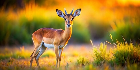 Fototapeta premium Adorable Impala Calf in African Savanna: Tilt-Shift Miniature Wildlife Photo