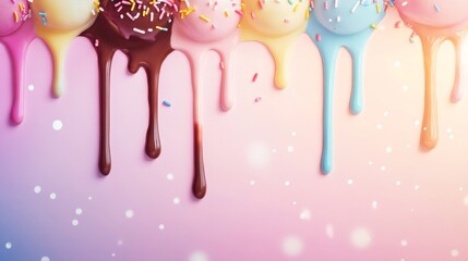 Colorful Ice Cream Drips with Sprinkles on Soft Pastel Backdrop