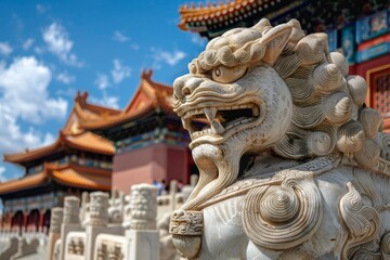 Fototapeta premium A Glimpse Into The Forbidden Citys Expansive Courtyard, The Forbidden City's sprawling complex of imperial buildings showcasing opulent design and rich history