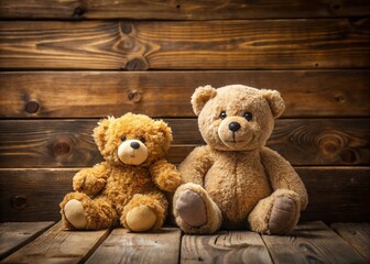 Adorable Teddy Bears on Rustic Wooden Background - Perfect for Children's Products
