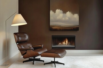 Relaxing Fireplace and Modern Chair Living Room Interior Design with Artwork