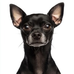Portrait of a Black Chihuahua with Alert Expression and Fluffy Fur