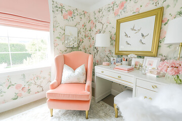 Elegant Pink Floral Office Design