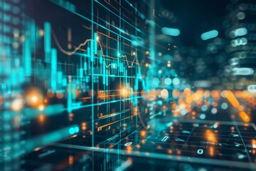 Naklejka premium A stylized depiction of financial data integrated with technology, showcasing a modern approach to finance, Portraying the seamless integration of financial services with technology