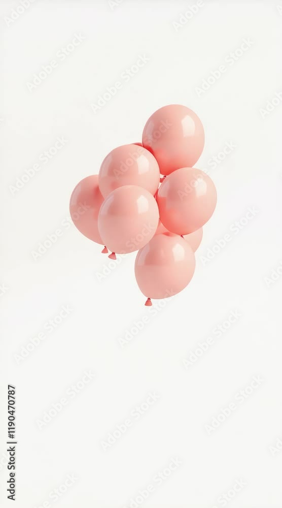 Poster light pink balloons floating against a minimalist white background creating a romantic atmosphere, p