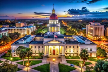 Fototapeta premium Aerial Night View of Tallahassee, Florida State Capitol Building
