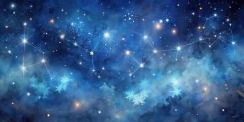 Obraz premium Celestial Constellation Art A Night Sky Watercolor Painting Featuring Sparkling Stars and Cosmic Nebulae