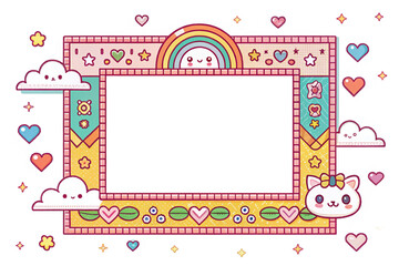Design, photo frame, cover, border, card, cute cartoon pattern pixel art, beautiful, illustration background