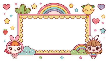 Fototapeta premium Design, photo frame, cover, border, card, cute cartoon pattern pixel art, beautiful, illustration background