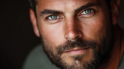 Obraz premium Intense character study close-up of a man with striking eyes in dramatic lighting