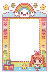 Design, photo frame, cover, border, card, cute cartoon pattern pixel art, beautiful, illustration background